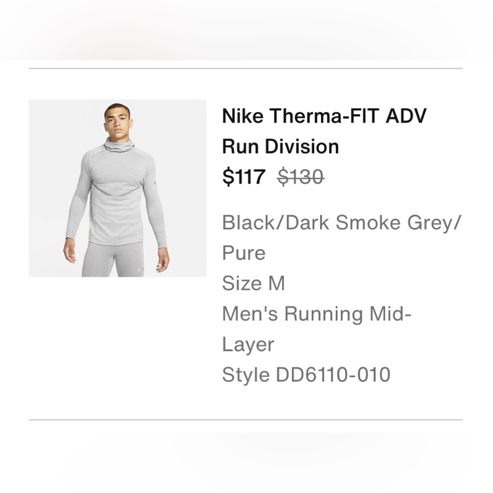 Nike Men’s Therma-Fit ADV Run Division Running Mid-Layer - Dark Grey - Medium